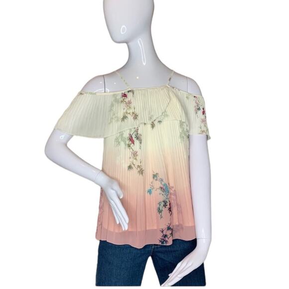 LC Lauren Conrad Blouse Size S cold shoulder veil ombre floral… - Picture 1 of 10